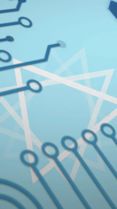 Animation of triangles rotating over integrated circuit on blue background Stock Footage 322560957