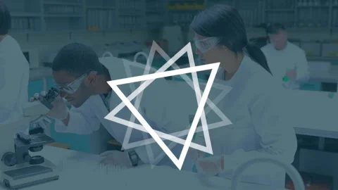 Animation of triangles spinning over diverse scientists working in laboratory Stock Footage 329919336