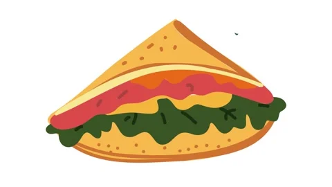 Animation of a triangular sandwich with lettuce and tomato Stock Footage 348194174