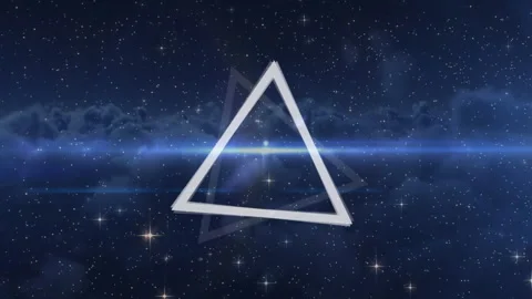 Animation of triangular shapes rotating against stars and flared light over Stock Footage 316218215