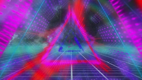 Animation of triangular shapes in seamless pattern over grid network against Stock Footage 220684321