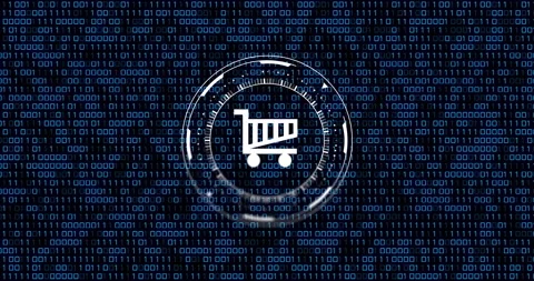 Animation of trolley sign and binary coding data processing over black Stock Footage 269455522