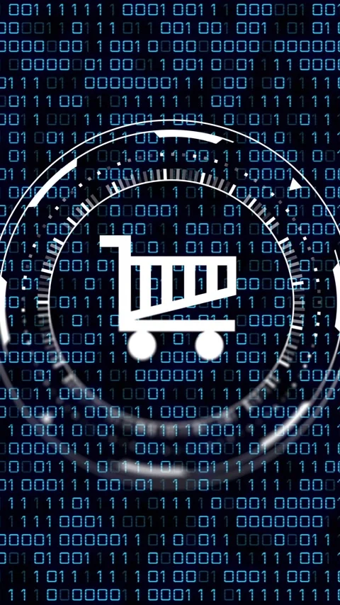 Animation of trolley sign and binary coding data processing over black Stock Footage 342802494