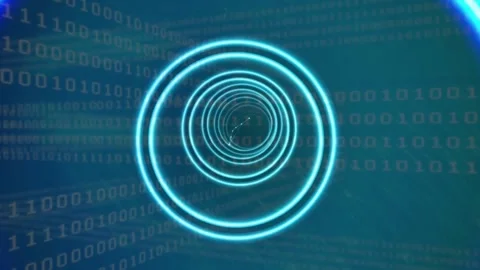 Animation of tunnel made or circles over black background with binary code Stock Footage 328310795