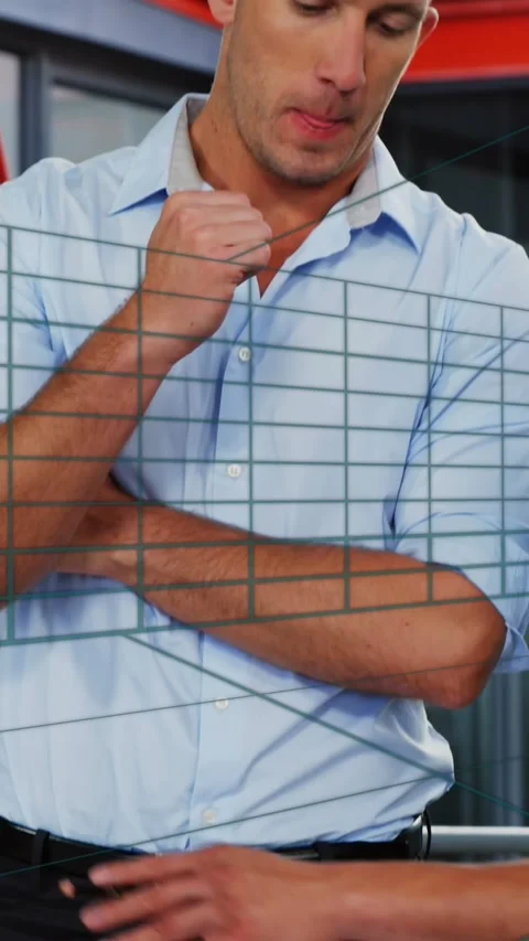 Animation of tunnel in seamless pattern over two diverse men discussing at Stock Footage 321788330