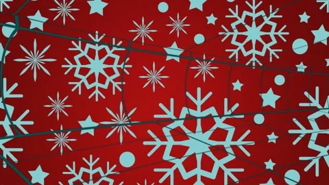 Animation of tunnel in seamless pattern over snowflakes icons against red Stock Footage 328466392