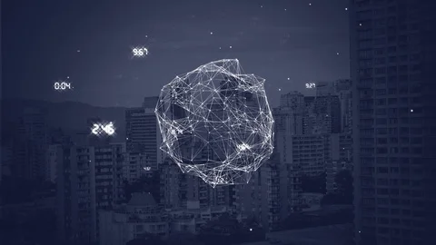 Animation of turning globe with against dark tower Stock Footage 101669903