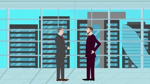 Animation of two business man character talking each other in modern office 库存影片 273863876