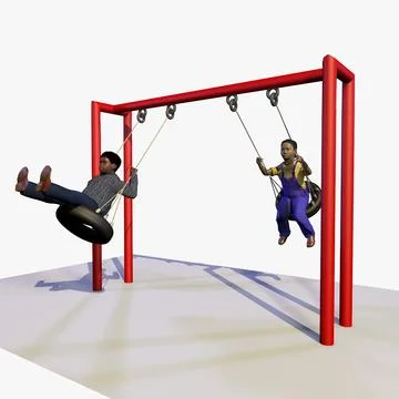 Animation of Two Children Playing on Playground Swings 3D Model
