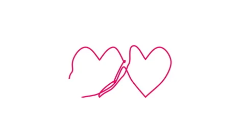 Animation of two connected hearts drawn with a continuous line, romance, lo.. Stock Footage 345627821