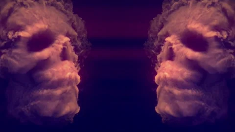 Animation of two human skulls formed from swirling toxic smoke. 3d rendering 4K Stock Footage 283924415