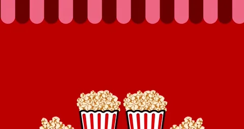 Animation of two popcorn pieces on a red background. Vidéo 343261698