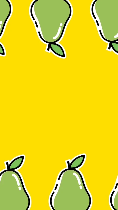 Animation of two rows of green pears moving at top and bottom of yellow Video stock 342225053