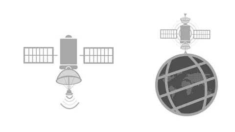 Animation of two satellites in space with Earth and signal waves 動画素材 315191292