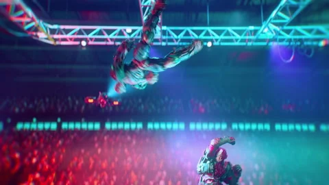 Animation Of Two Sci-Fi Combat Robots Battle In Future World Combat Arena Stock Footage 303570738