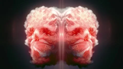 Animation of two skulls formed by bright tongues of flame. 3d rendering 4K Stock Footage 281547692