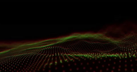 Animation of undulating green and red 3d particle landscape on black background Stockbeeldmateriaal 201434784
