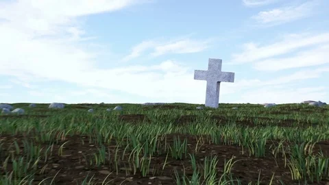 Animation of Unknown Grave on green field and clouds Stock Footage 71922400