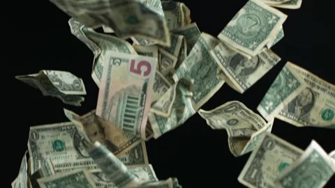 Animation of US One Dollar Bills Falling Against Solid Black Background Stock Footage 328535808