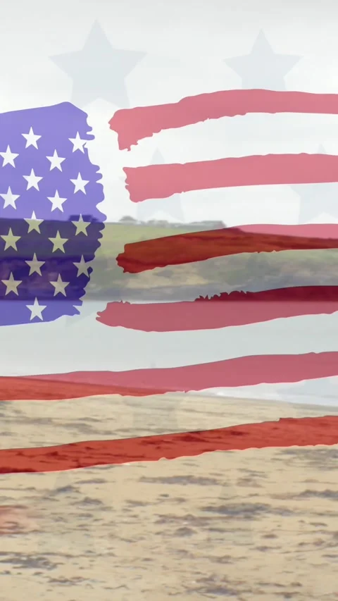 Animation of usa flag design against view of a empty beach Stock Footage 344693495