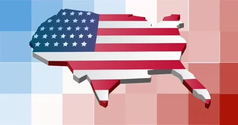 Animation of usa map with american flag on red, white and blue pixels Vídeo Stock 156417312