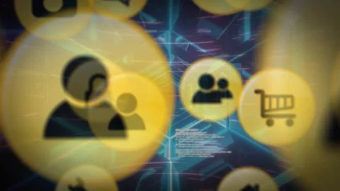 Animation of user and tech icons over tunnel with data processing Stock Footage 328977448