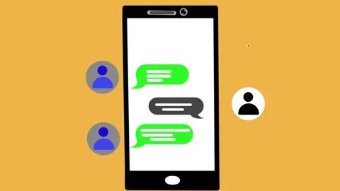 Animation of a user icon and speech bubble appearing next to a smartphone Stock Footage 319663095