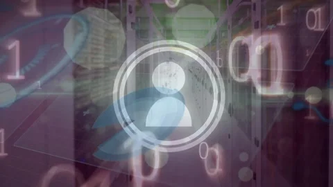 Animation of user icon, binary code and servers Stock Footage 330664188