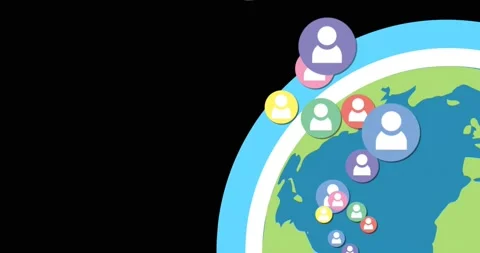 Animation of user icons floating over gl... | Stock Video | Pond5