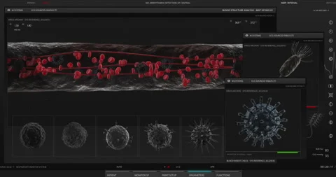 Animation of user interface HUD with body analysis and dna moving Stock Footage 194253137