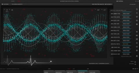 Animation of user interface HUD with body analysis and dna moving Stock Footage 194253484