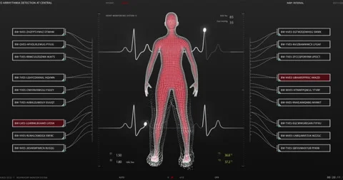 Animation of user interface HUD with body analysis and dna moving Stock Footage 194255524