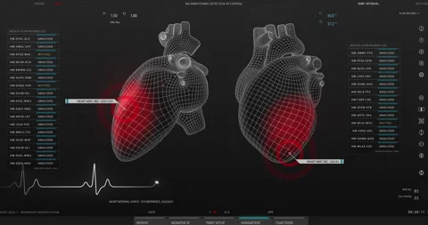 Animation of user interface HUD with body analysis and dna moving Stock Footage 194256561