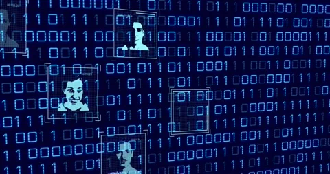 Animation of user profiles scanning against binary codes on digital interface Stock Footage 202635246