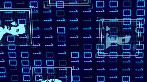 Animation of user profiles scanning against binary codes on digital interface Stock Footage 312582938