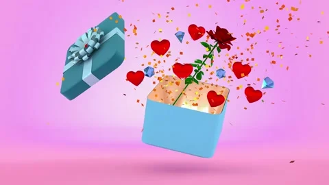 Animation-Valentine falling gift, with the impact of the opening. Stock Footage 146719629