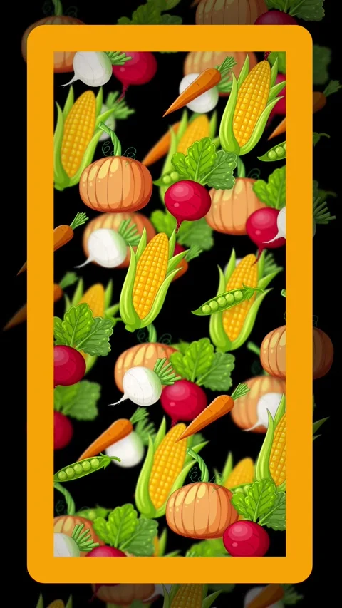 Animation of Various Cartoon Vegetables Falling Against Black Background Stock Footage 342217979