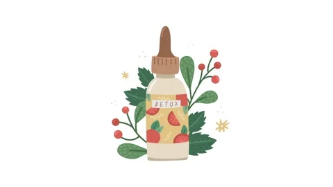 Animation of a vector illustration with a facial serum with plants and flower Stock Footage 217977255