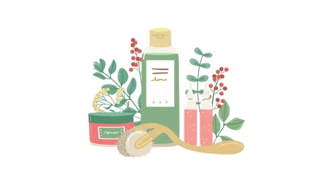 Animation of a vector illustration with a tonic, face cream, serum and roller Stock Footage 217977192