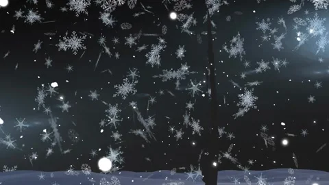 Animation of vector snowflakes falling against black background Stock Footage 330115399