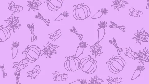Animation Vegetables Pattern outlines on a light purple background Stock Footage 327514127