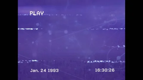 Animation of vhs glitch effect over network of connections against blue Stock Footage 329027011