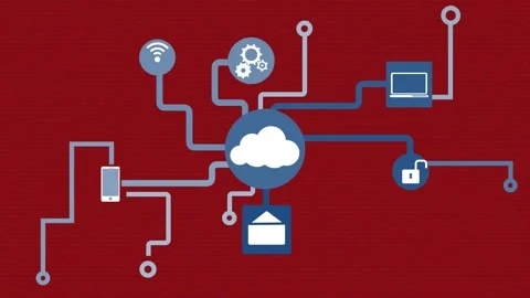 Animation of vhs glitch effect over network of digital icons against red Stock Footage 329127972