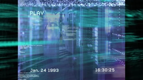 Animation of vhs glitch effect over data processing against computer server room Stock-Footage 330659310