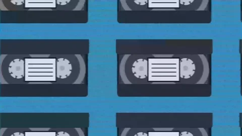 Animation of VHS videotapes against a background of television noise Stock Footage 308795262