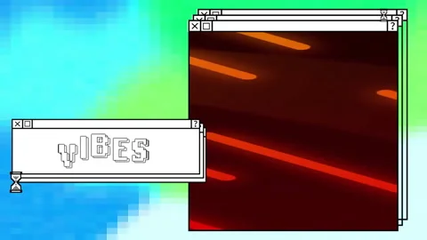 Animation of vibes text and computer window screens with neon pattern Stock Footage 265566397