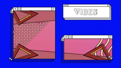 Animation of vibes text and computer screens over neon pattern background Stock Footage 265566769