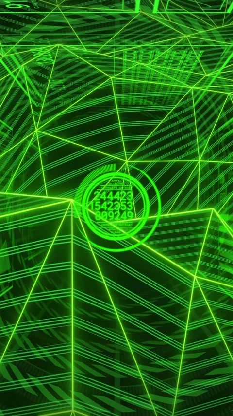Animation of vibrant green digital grid with numbers and geometric patterns Stock Footage 320183839