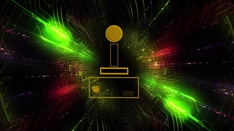 Animation of video game controller icon and colorful light trails over Stock Footage 329924104