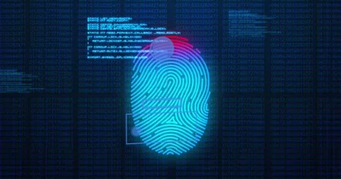 Animation of video game controller icons over biometric fingerprint scanner and Stock Footage 328408600